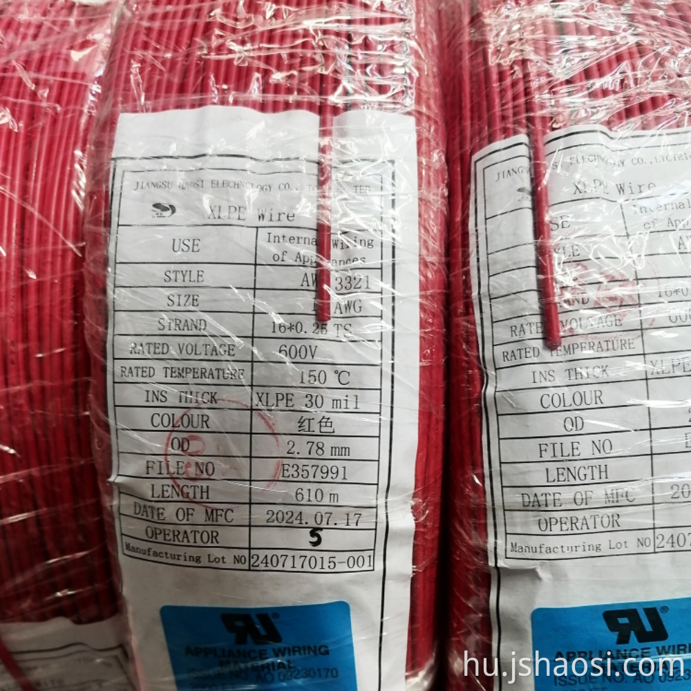 XLPE vezeték ul3321 18# piros XLPE WIRE UL3321 18# RED
